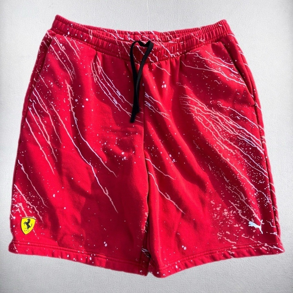 Puma Ferrari Sweat Shorts Mens XL Red Scuderia Splash Paint Graphic 538234-01
